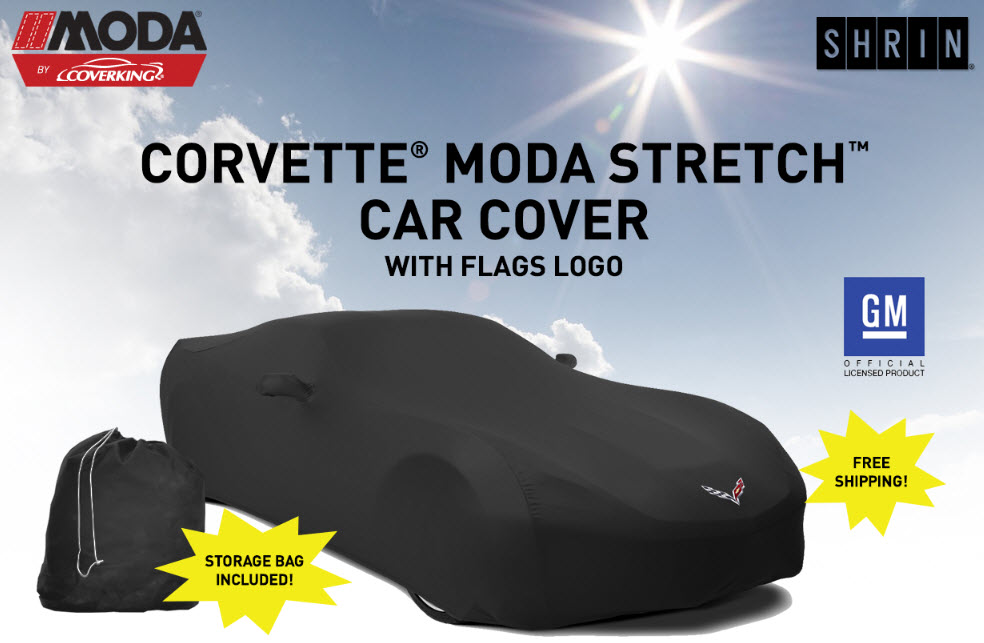 C7 Corvette, Coverking Moda Stretch Car Cover with Full Color Flag Logo on Front, Storage Bag Included