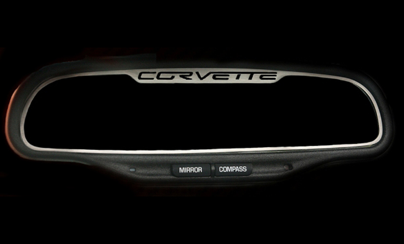 2005-2013 C6 Corvette, Mirror Trim Rear View Corvette Style Trim Auto Dim GM Licensed, Stainless Steel