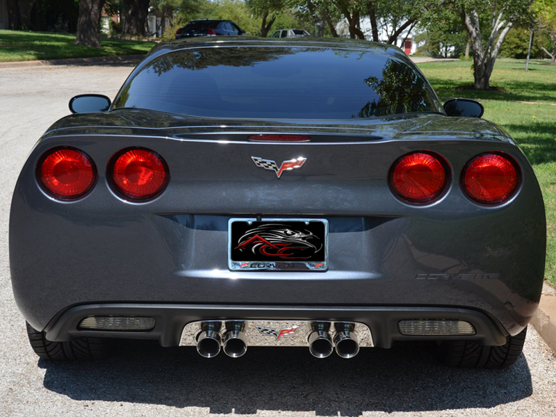 2005-2013 C6 Corvette, Exhaust Filler Panel Stock Exhaust Crossed Flags Logo GML, Stainless Steel