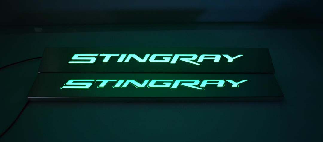 2014-2019 C7 Corvette Doorsills Replacement Style Stingray Brush Doorsills Replacement Style Stingray Satin Illuminated Blue