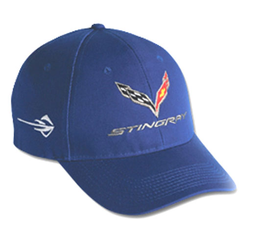 C7 Corvette Washed Twill Hat, Blue with C7 Emblem and Stingray Logo on Side