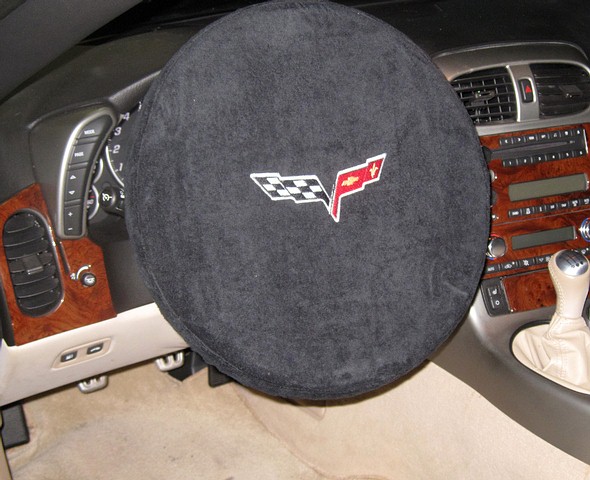 C6 Corvette Seat Armor's Wheel Armour, Steering Wheel Cloth Cover with Embroidered C6 Logo