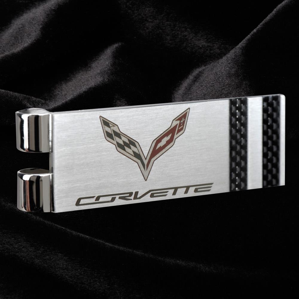 Corvette C7 Money Clip - Stainless Steel With Carbon Fiber Accents Corvette C7 Money Clip - Stainless Steel With Carbon Fiber Accents