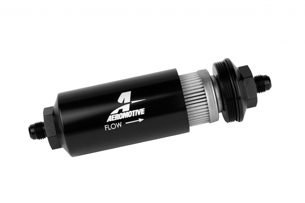 AEROMOTIVE 6an Inline Fuel Filter 40 Micron 2in OD Black