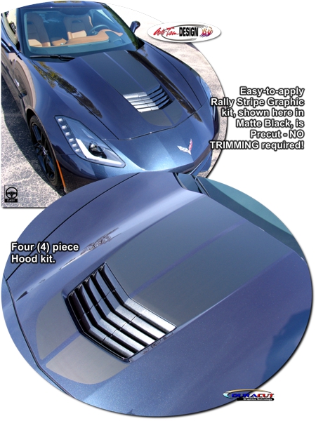 C7 Z06 Corvette Hood and Body Rally Stripe Graphic Kit, Style 1, Single Color