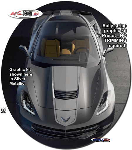 C7 Z06 Corvette Hood and Body Rally Stripe Graphic Kit, Style 2, Single Color