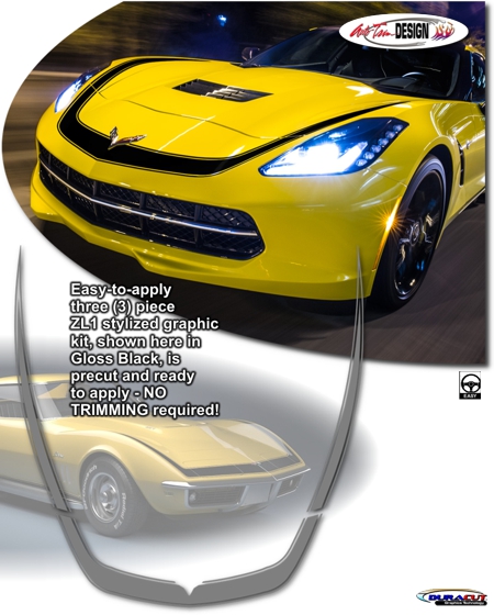C7 Corvette ZL1 Style Graphic Kit, Hood Accent Stripes, Style 1, Single Color