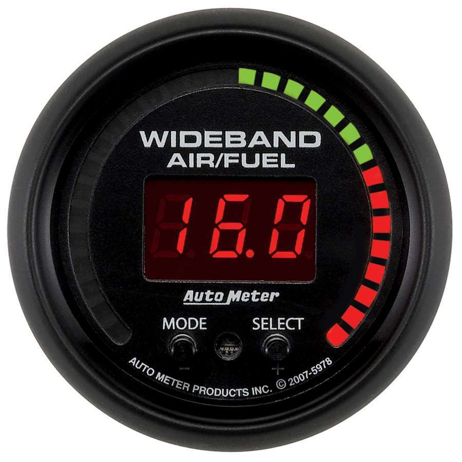 Auto Meter Air-Fuel Ratio Gauge, ES, Wideband, 6:1-20:1 AFR, Electric, Digital, 2-1/16" Diameter, Black Face, Each