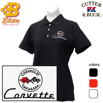C1 Corvette Embroidered Ladies Cutter & Buck Ace Polo Black- X Large -BDC1EPL826