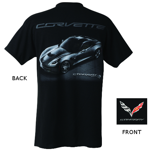 C7 Corvette Stingray, Side View T-Shirt with Stingray Script Logo