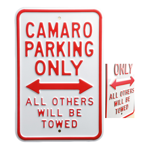 Camaro Parking Sign : Large Sign, White with Red lettering
