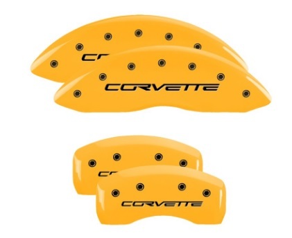 MGP Brake Caliper Cover, Corvette Logo, Aluminum, Yellow, Chevy Corvette 2005-13, Set of 4
