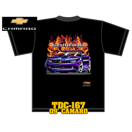 Chevrolet Camaro Black w/Flames 100% Cotton T-shirt Large -TDC-167