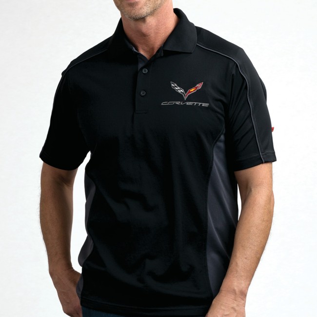 C7 Corvette, Mens Stingray Performance Colorblock Polo - Black/Gray C7 Corvette, Mens Stingray Performance Colorblock Polo - Black/Gray