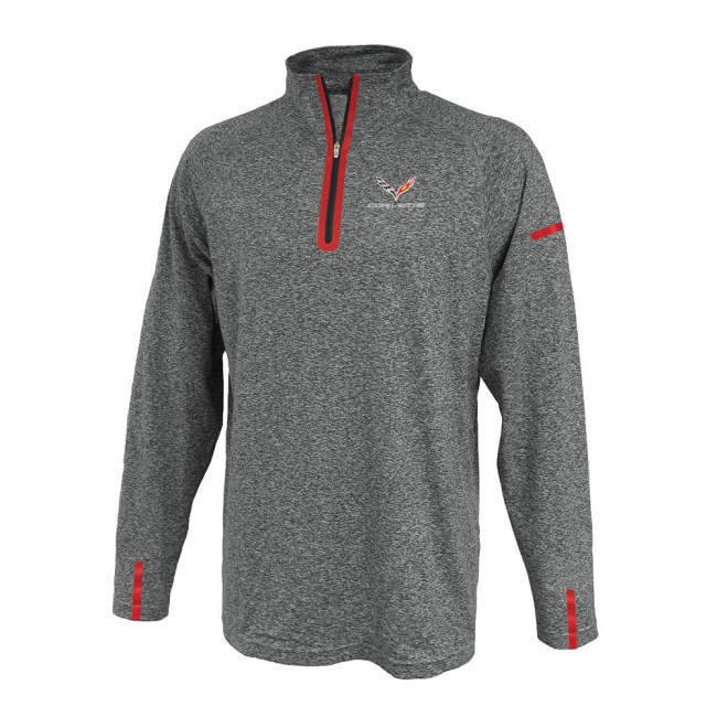 Corvette C7 Laser Accent Quarter-Zip Fleece Shirt - Heather Gray Corvette C7 Laser Accent Quarter-Zip Fleece Shirt - Heather Gray