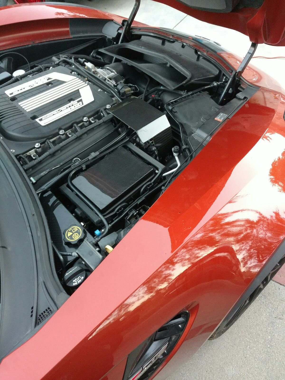 C7 Corvette Real Carbon Fiber Engine Cover Package, Fuse Box, Alternator, Brake Reservoir