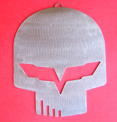 Brushed Metal Ornament - Corvette Jake Skull