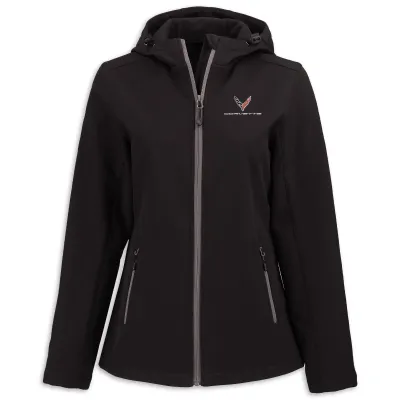 C8 Corvette Women's Soft Shell Hooded Jacket Black/Pure Slate