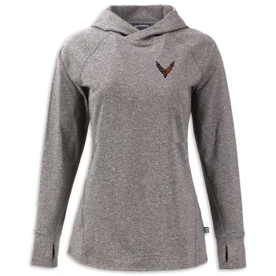 C8 Corvette Women's Hooded Pullover - Black Heather Moisture Wicking UPF 50+