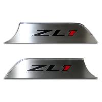 2012-2014 Camaro ZL1 Logo Door Panel Kick Plates - Brushed with Carbon Fiber