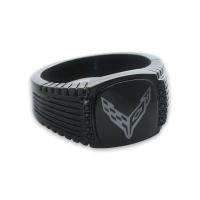 C8 Corvette Emblem Black CZ Signet Ring Stainless Steel