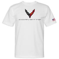 C8 Corvette USA Made Crossed Flags White T-Shirt Cotton