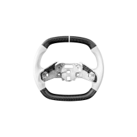 EOS C8 Corvette Carbon Fiber Steering Wheel White Perforated - W / Button Cover