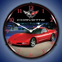 C5 Corvette Torch Red LED Wall Clock 14"