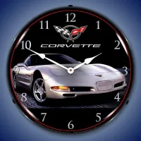 C5 Corvette in Silver LED Wall Clock 14"