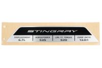 2027 C8 Corvette Stingray/Grand Sport + LS6 Engine Spec Plaque