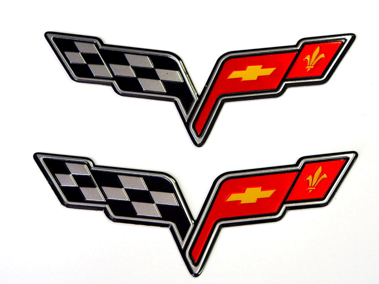 Qty 2 chevrolet corvette C7 stingray crossed flags fender emblems badges pa...