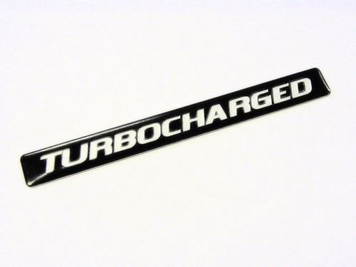 TWO Turbocharged Turbo Charged Engine Fender Hood Emblems Badge Black Silver Pair
