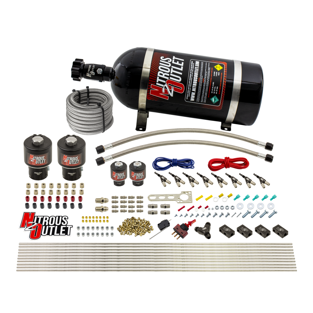8 Cylinder Direct Port System Two .178 Trashcan Nitrous Solenoids Two .177 Fuel