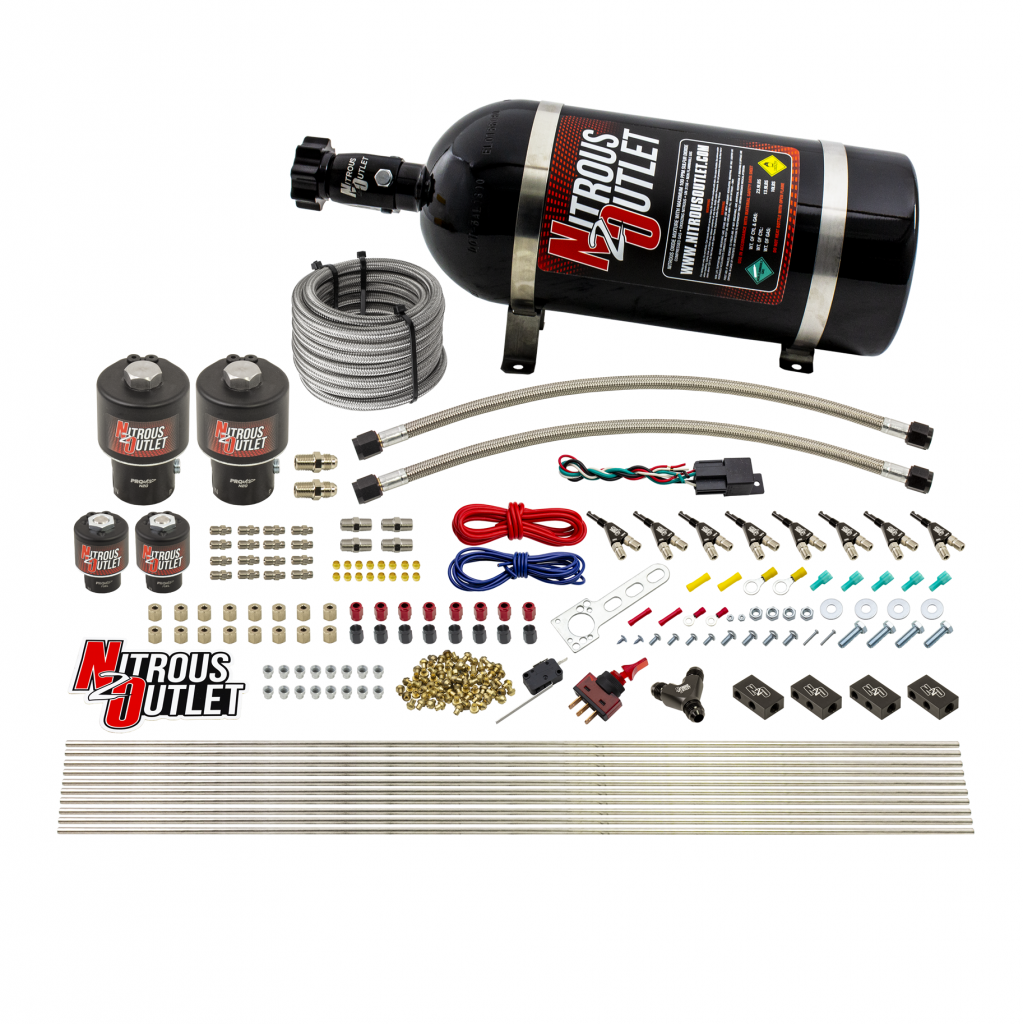 8 Cylinder Direct Port System Two .178 Trashcan Nitrous Solenoids Two .177 Fuel