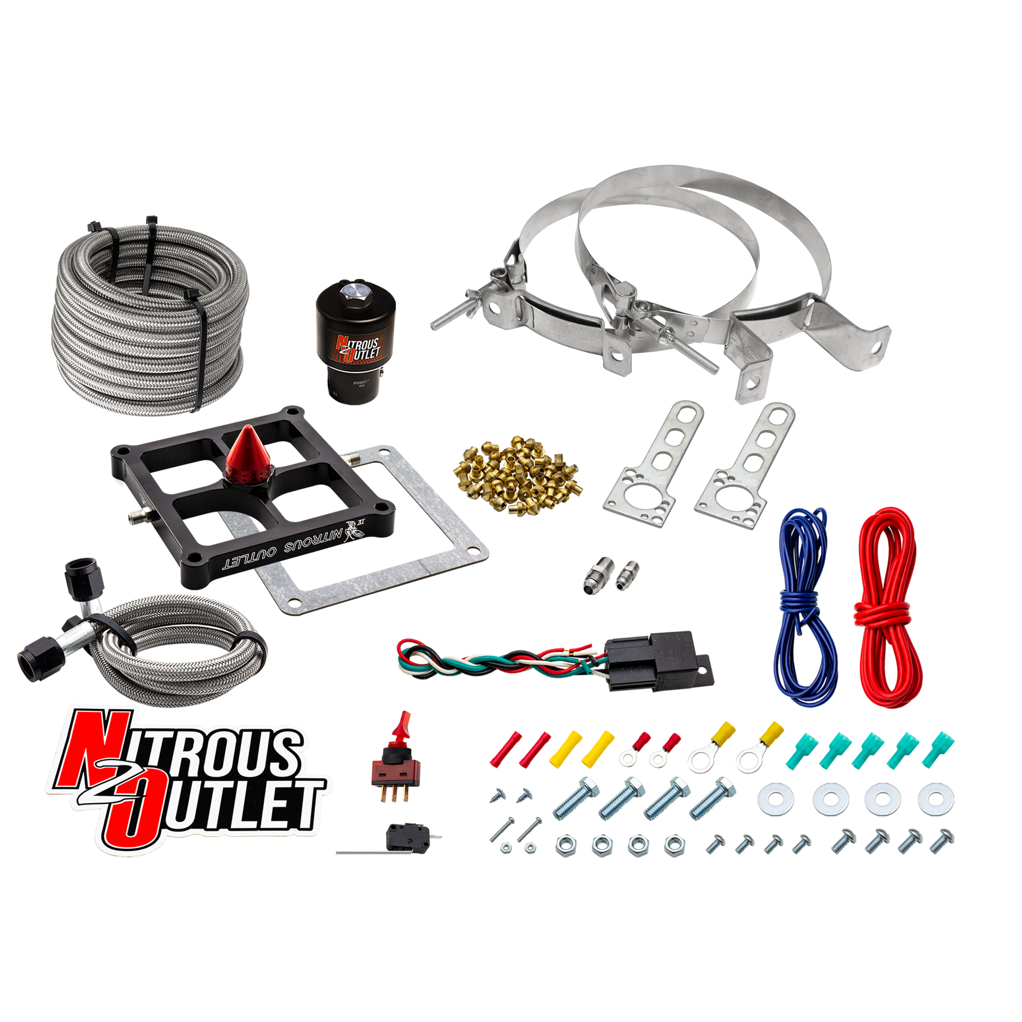 4500 Stinger 4 Dry Race System Braided Hoses .178 Trashcan Nitrous Solenoid Univ