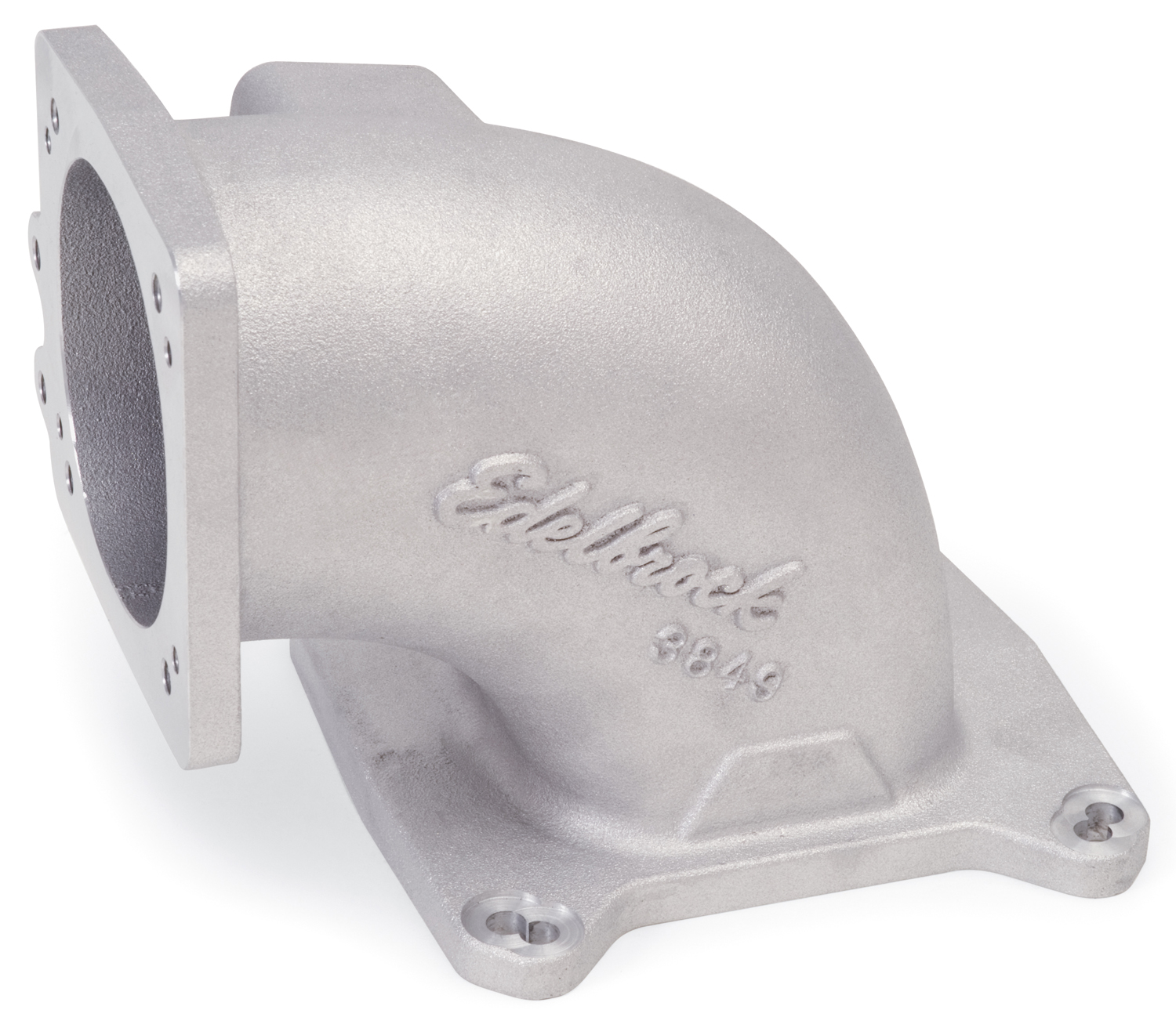 Edelbrock High Flow Intake Elbow, 95mm Throttle Body to Square-Bore Flange, as-cast finish, Part# 3849
