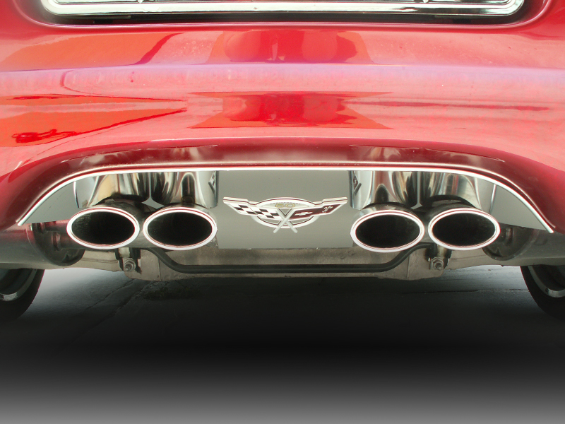1999-2004 C5 Corvette, Exhaust Filler Panel Polished w/50th Anniversary Emblem GML Stock, This is a GM Licensed