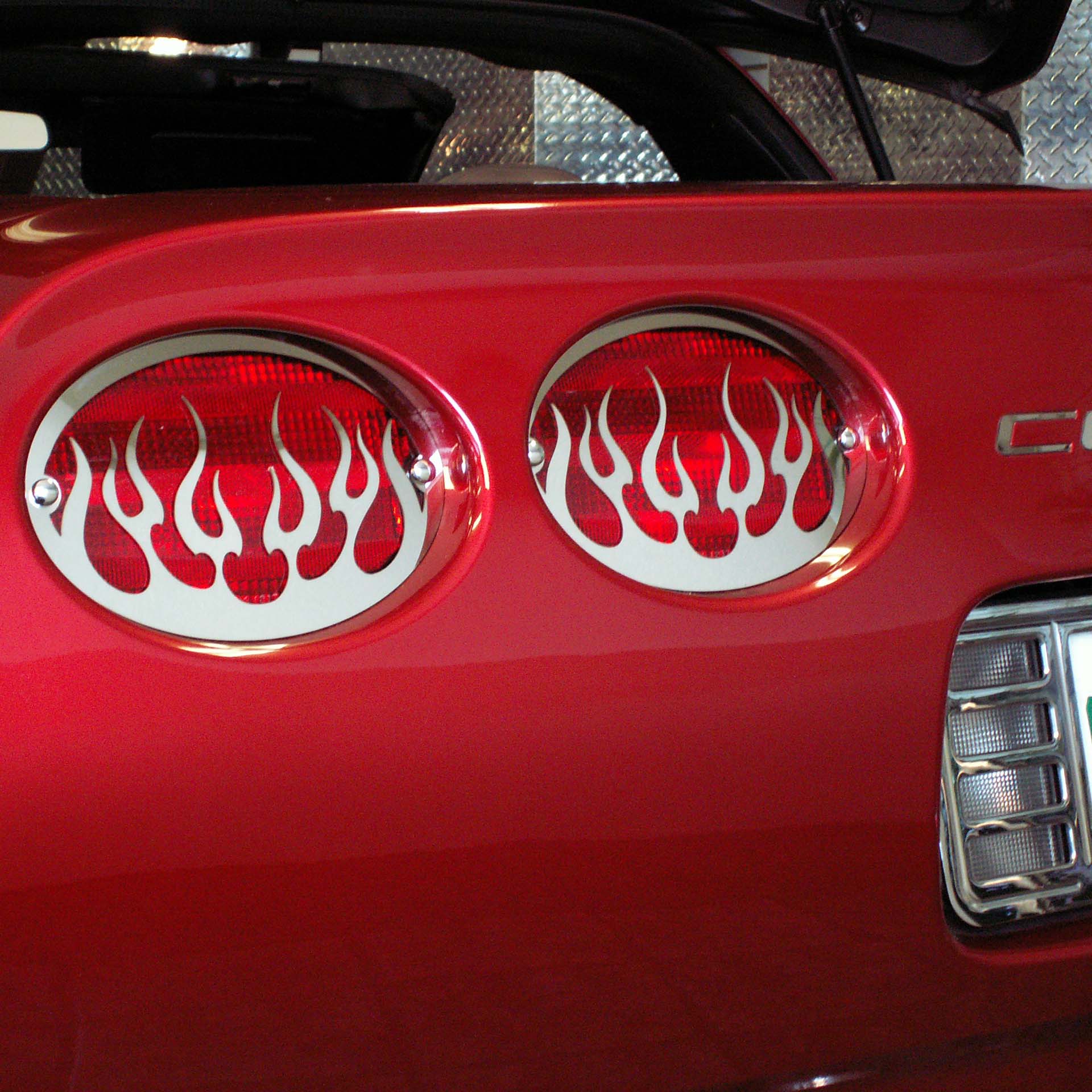 1997-2004 C5 Corvette, Taillight Grilles Polished Flame 4pc, Stainless Steel