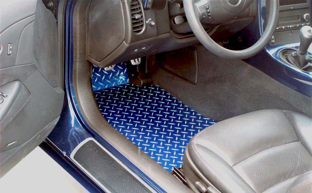 2005-2013 C6 Corvette, Floor Mats Show Diamond Plate Blue, Stainless Steel