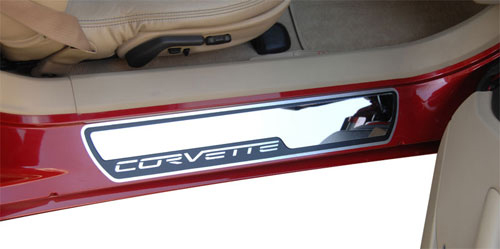 2005-2013 C6 Corvette, Doorsills Polished Outer Stock Pad Inserts, Stainless Steel