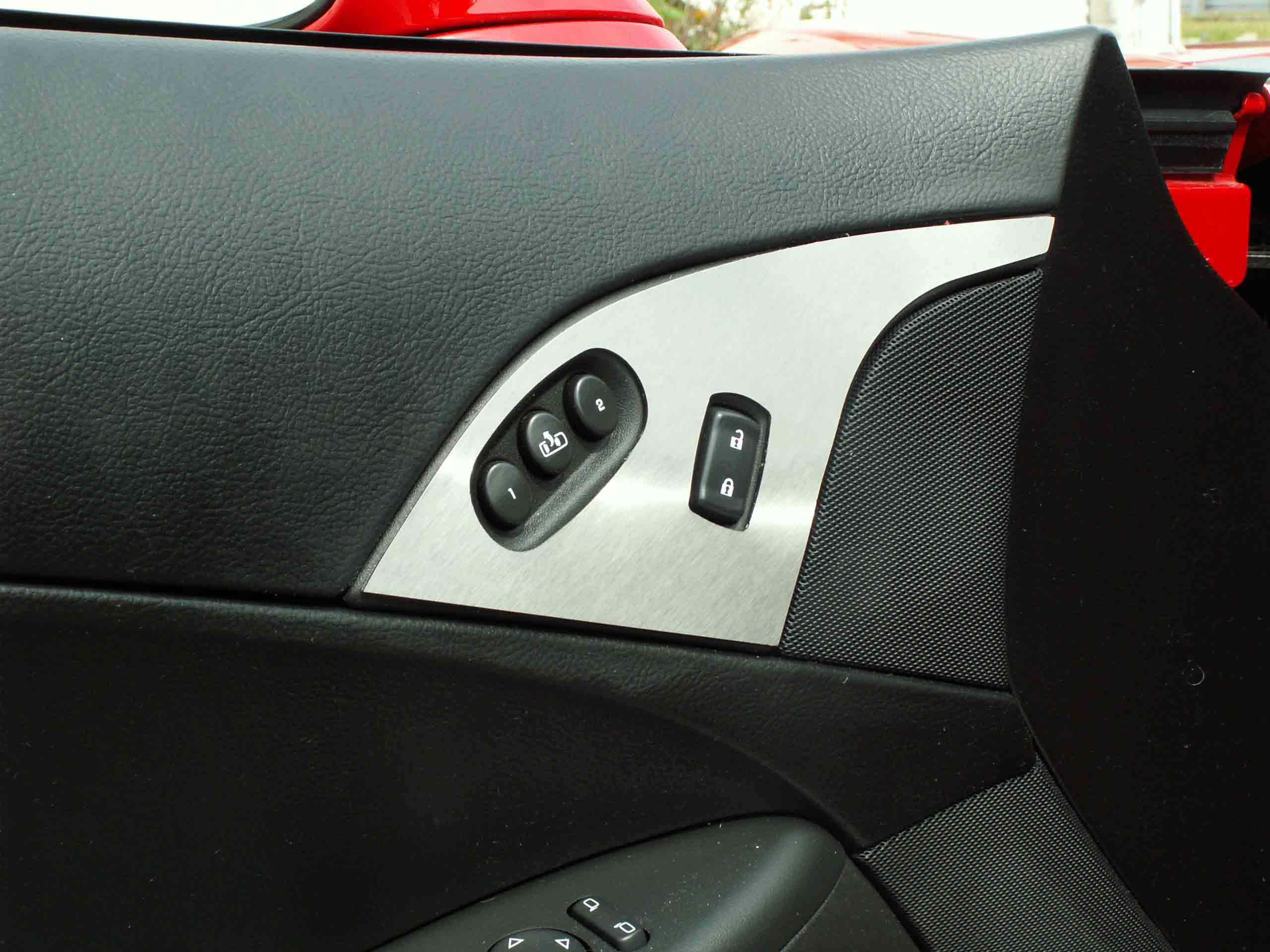 2005-2013 C6 Corvette, Door Lock Trim Plate Satin w/option button 2pc, Stainless Steel