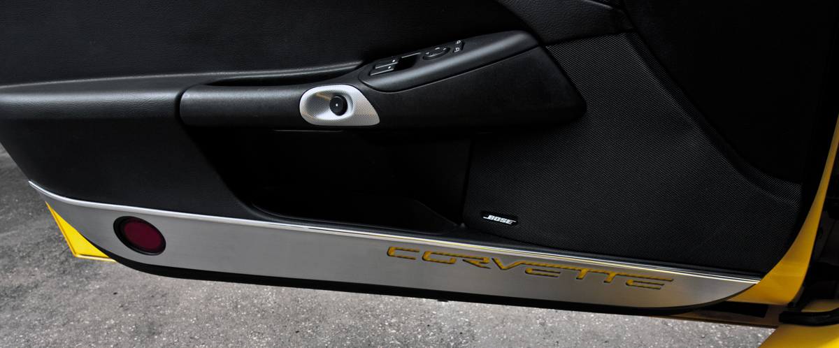 2005-2013 C6 Corvette, Door Guards Corvette Style Satin 2pc, Solid Yellow, Stainless Steel