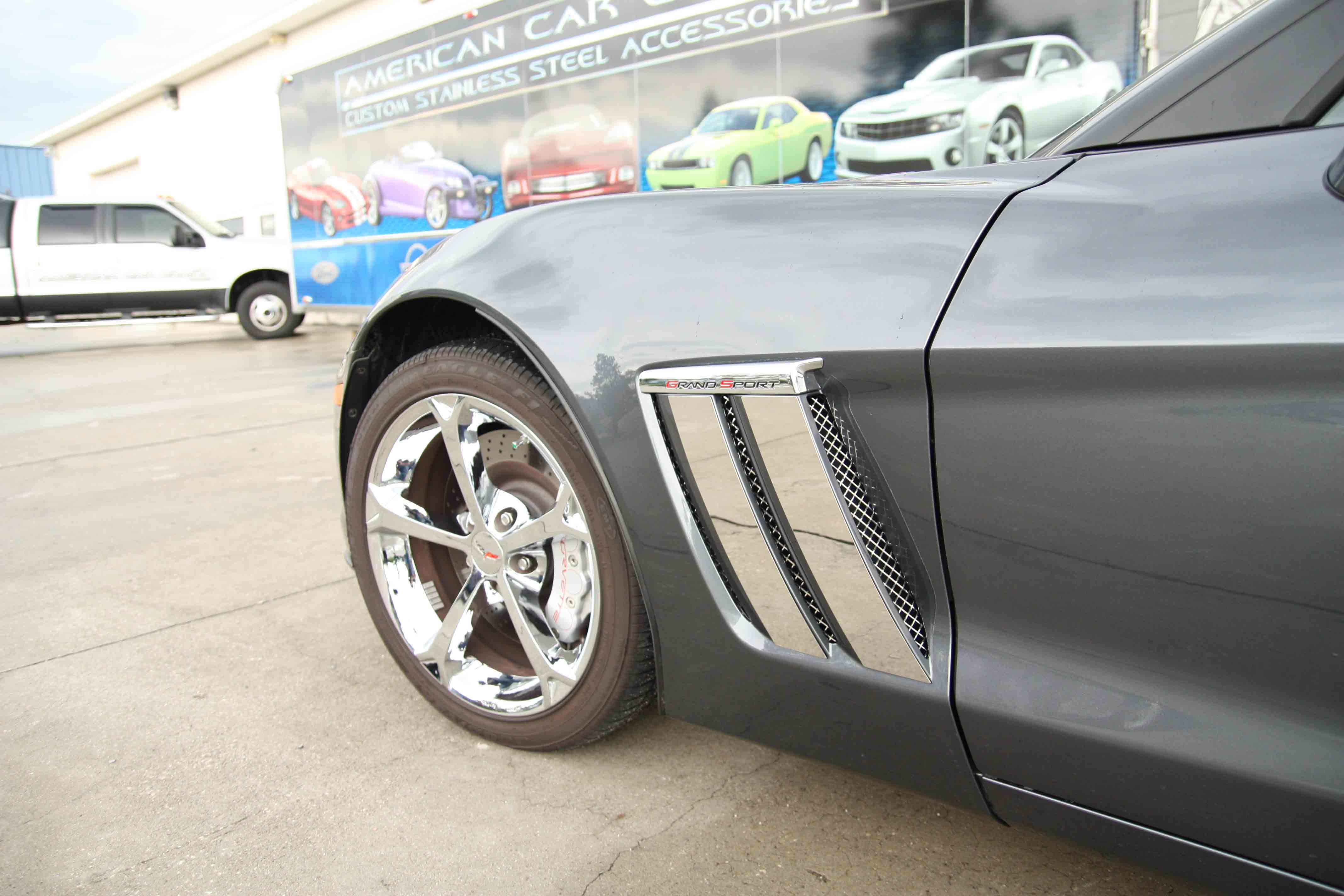 2010-2013 C6 Grand Sport Corvette, Fender Trim Plates Polished, Stainless Steel