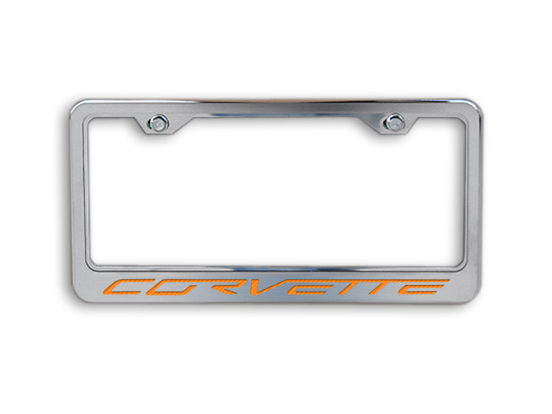2005-2013 C6 Corvette, Rear License Frame Corvette Logo GML, Orange, Stainless Steel