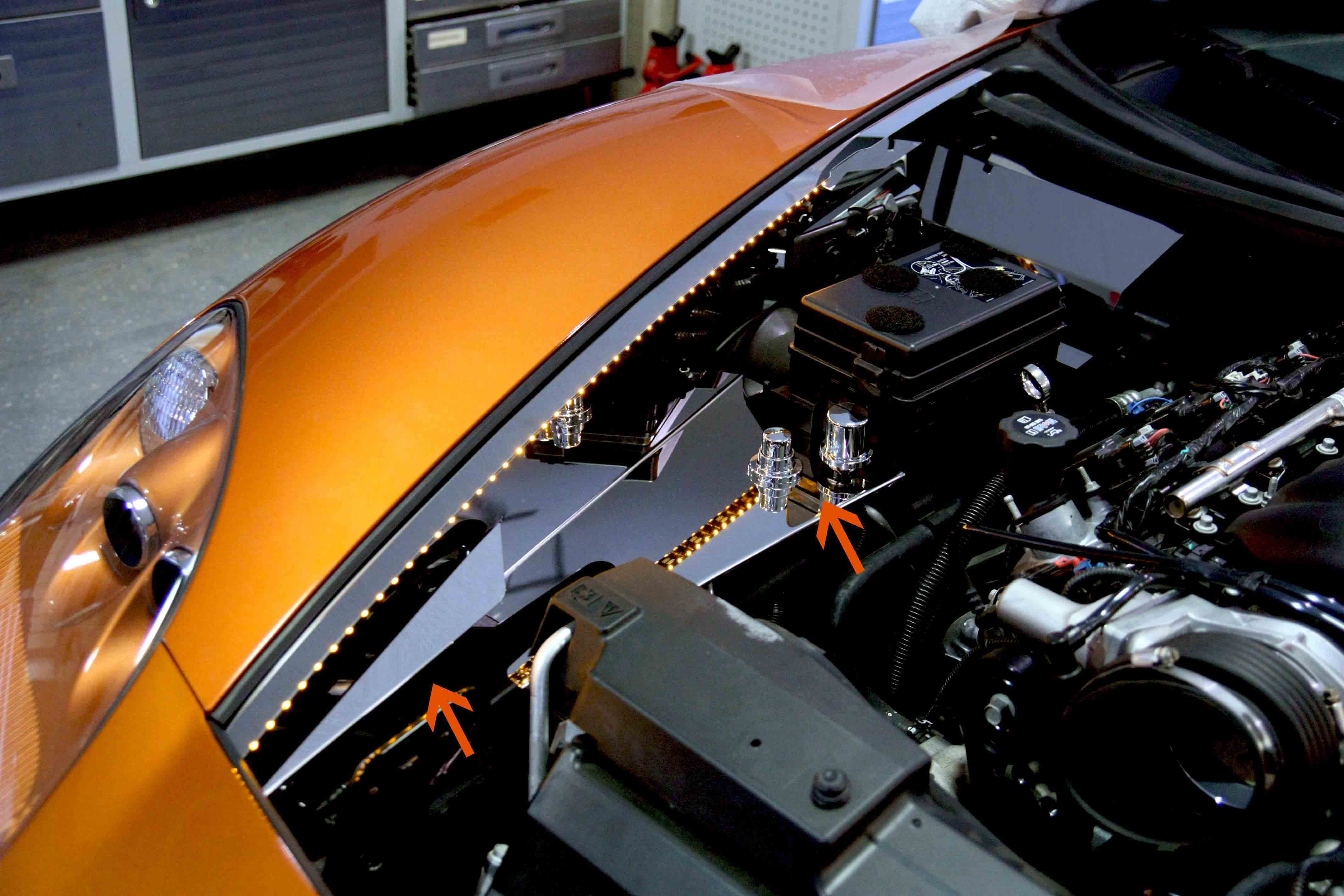 2005-2008 C6 Corvette, Inner Fender Liner Polished Component 8pc Illum. Blue LED, Stainless Steel