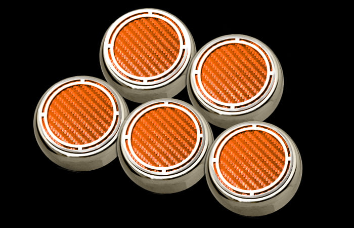 1997-2013 C5/C6 Corvette AUTO, Cap Cover Set Slotted Carbon Fiber 5pc Automatic, Orange, Stainless Steel