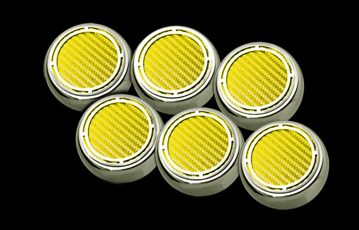 1997-2013 C5/C6 Corvette, Cap Cover Set Slotted Carbon Fiber 6pc Factory Standard, Yellow, Stainless Steel