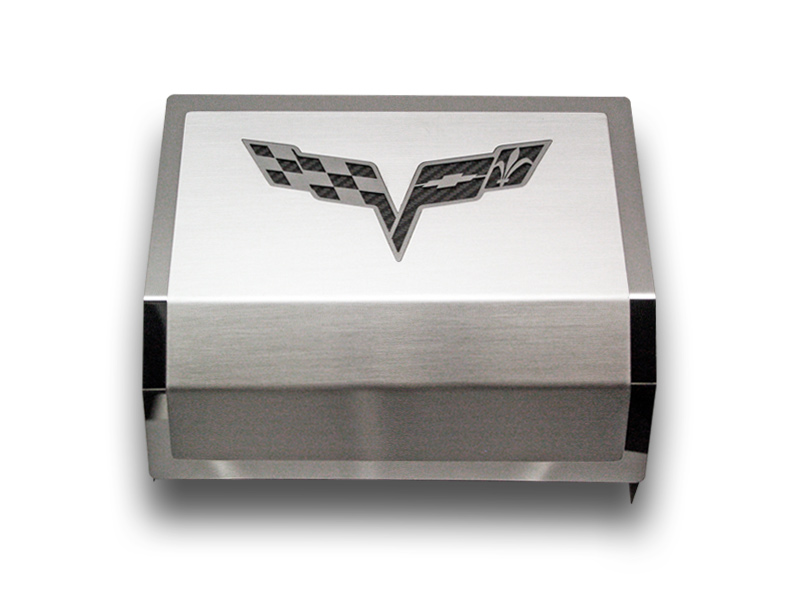 2005-2013 C6 Corvette, Fuse Box Cover Satin/Polished Bright Red w/Crossed Flags Logo, ; Fits all 2005-2013