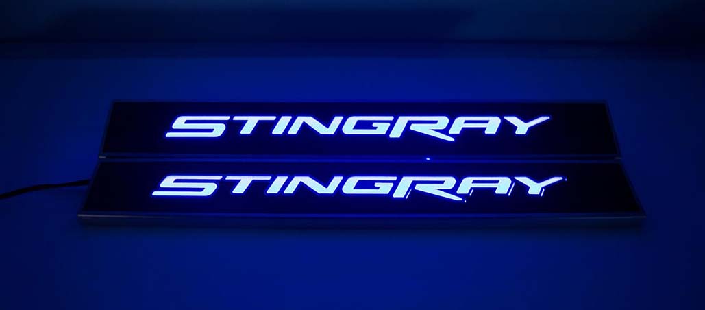 2014-2019 C7 Corvette Doorsills Replacement Style Stingray Carbon Fiber Illuminated Blue Doorsills Replacement Style Stingray Ca