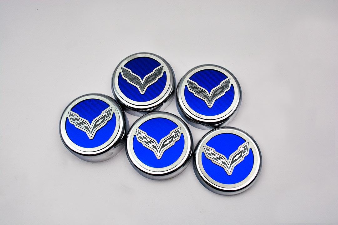 2014-2019 Chevrolet Z06/C7 Corvette MANUAL, Fluid Cap Cover Set 6pc, American Car Craft Blue 6pc Corvette Flag Em